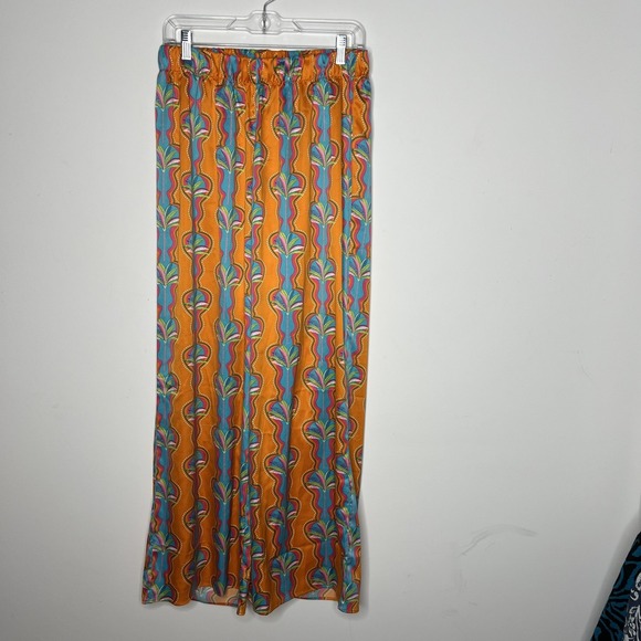 Chelsea Peers Pajama Set Womens Large 14 Orange Tropical Satin 2 Piece Wrap Top - Picture 8 of 16